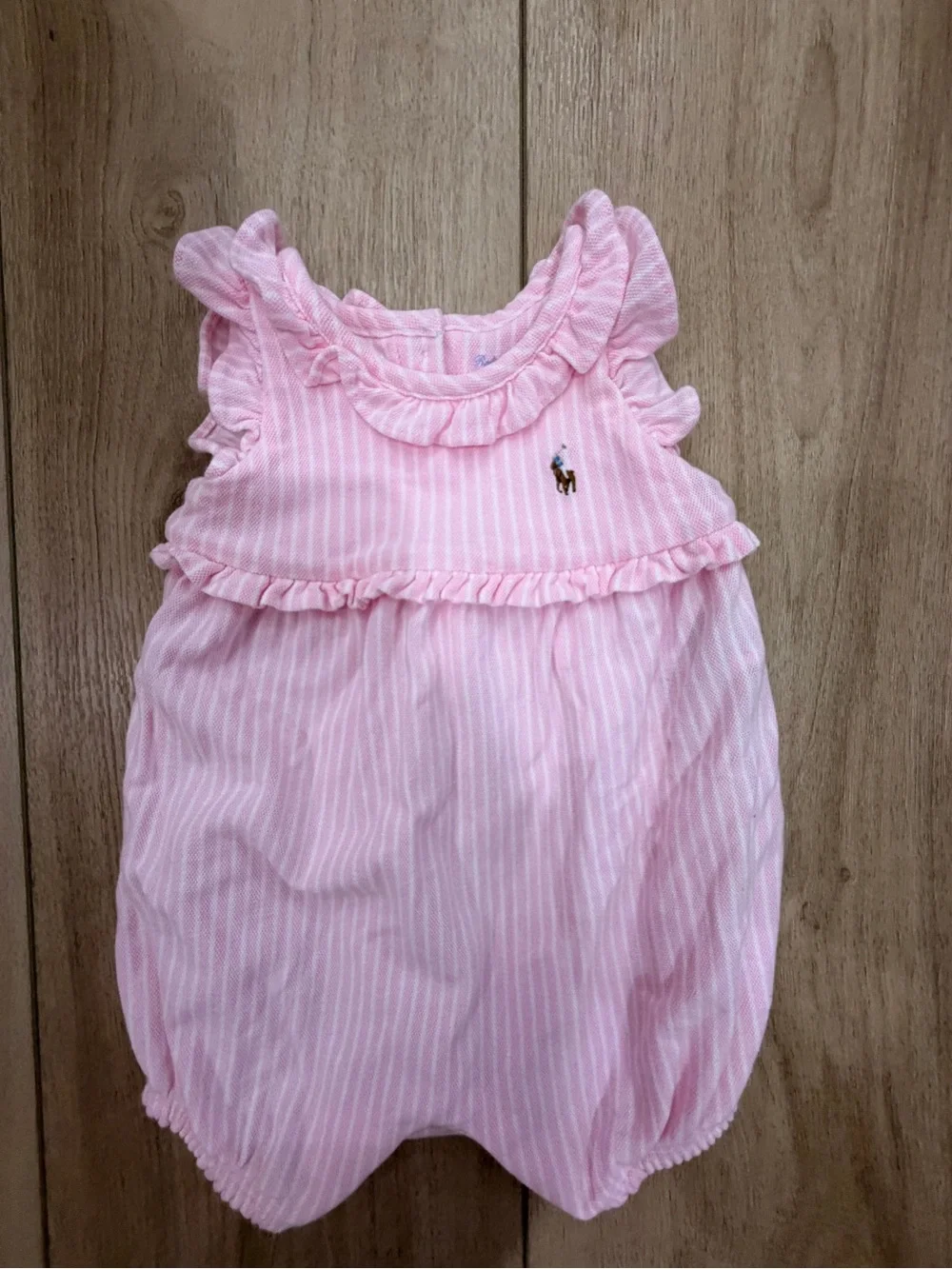 Ralph Lauren Light Pink Striped Baby Bubble Romper